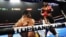 El dos veces medallista de oro olímpico Guillermo Rigondeaux (R), quien desertó a los EE.UU. desde Cuba en 2007, derriba a Teon Kennedy (L) de los EE. UU. durante su Campeonato Super Bantamweight de la AMB en el MGM Grand Arena el 9 de junio de 2012 en L